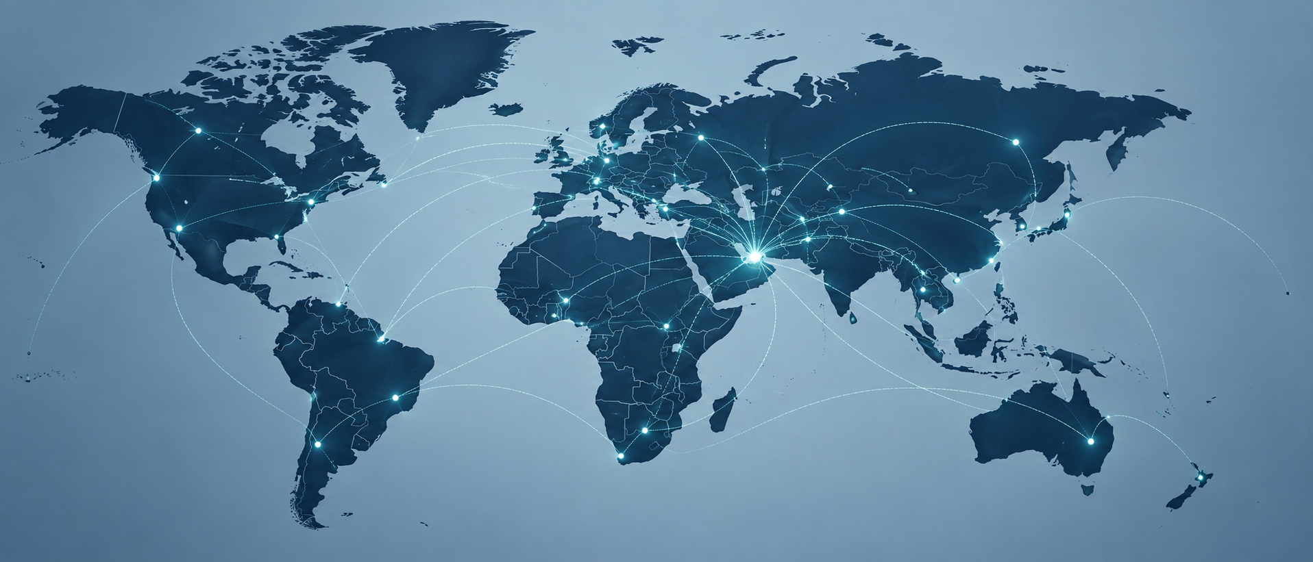 World map with connecting dots and international trade routes